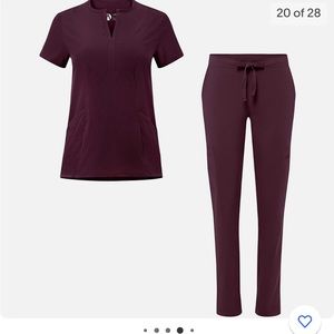 Adar Scrub Set for Women - Bib Front Smock Scrub Top & Skinny Cargo Scrub Pants